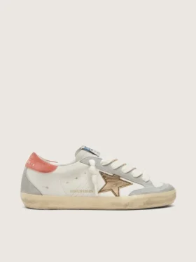 Super-Star LTD pour femme en cuir blanc avec étoile bronze métallisé