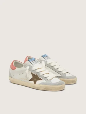 Super-Star LTD pour femme en cuir blanc avec étoile bronze métallisé