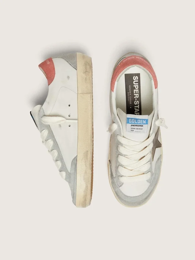 Super-Star LTD pour femme en cuir blanc avec étoile bronze métallisé