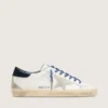 Super-Star LTD pour femme en cuir blanc avec étoile en daim et languette de talon en cuir bleu