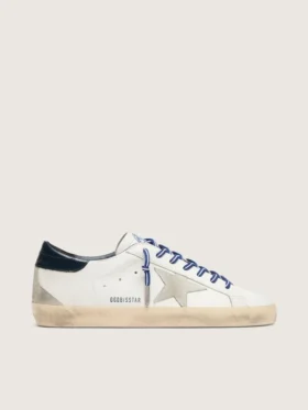 Super-Star LTD pour homme en cuir blanc avec étoile en daim et languette de talon en cuir bleu