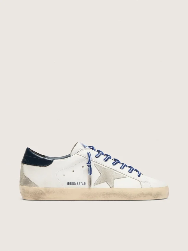 Super-Star LTD pour femme en cuir blanc avec étoile en daim et languette de talon en cuir bleu