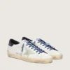 Super-Star LTD pour femme en cuir blanc avec étoile en daim et languette de talon en cuir bleu