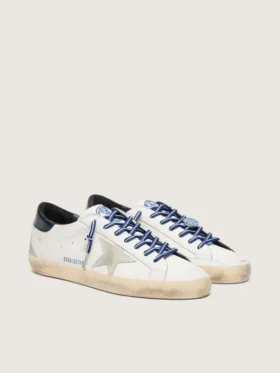 Super-Star LTD pour femme en cuir blanc avec étoile en daim et languette de talon en cuir bleu