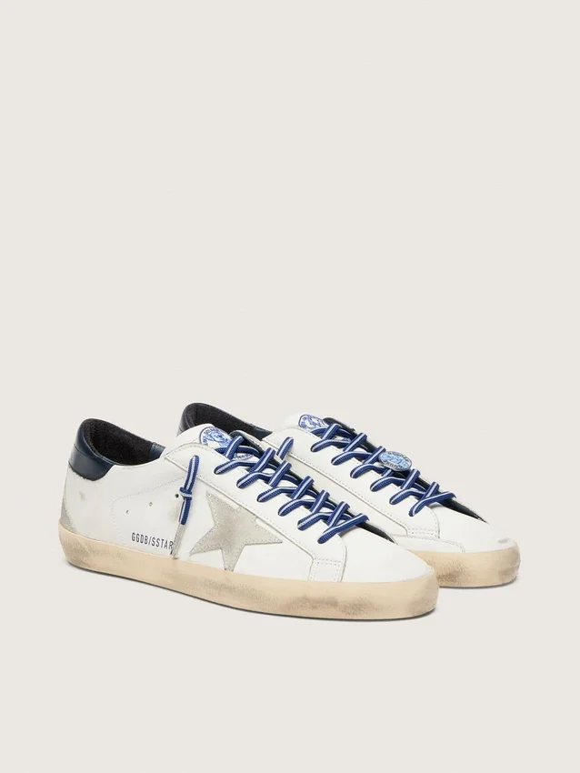 Super-Star LTD pour femme en cuir blanc avec étoile en daim et languette de talon en cuir bleu