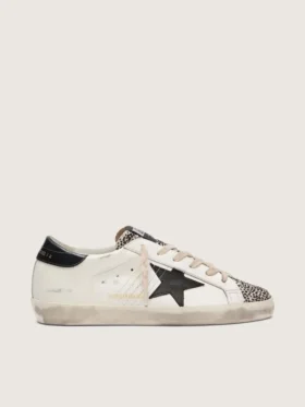 Super-Star LTD pour femme en cuir blanc avec étoile noire et détails en cuir de poney