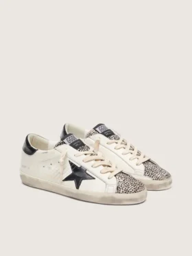 Super-Star LTD pour femme en cuir blanc avec étoile noire et détails en cuir de poney