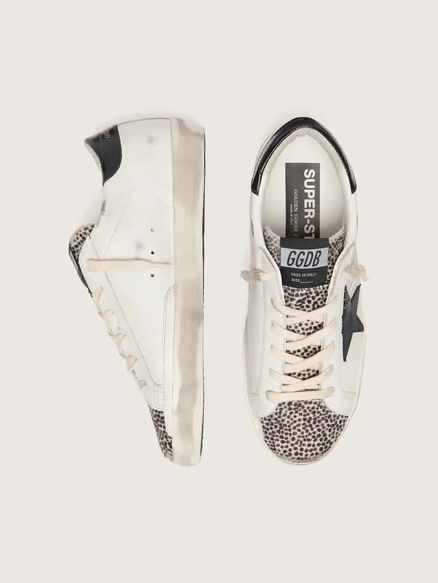 Super-Star LTD pour femme en cuir blanc avec étoile noire et détails en cuir de poney
