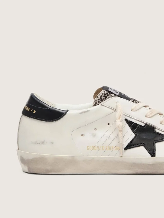 Super-Star LTD pour femme en cuir blanc avec étoile noire et détails en cuir de poney