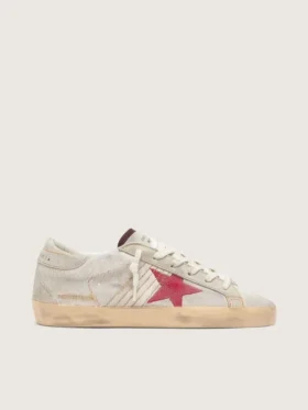 Super-Star LTD pour femme en cuir de poney blanc avec étoile en daim rouge