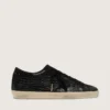Super-Star LTD pour femme en cuir noir imprimé croco avec étoile et languette de talon en daim noir
