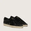 Super-Star LTD pour femme en cuir noir imprimé croco avec étoile et languette de talon en daim noir