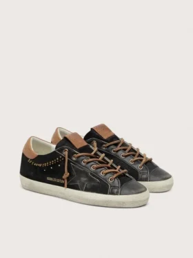 Super-Star LTD pour femme en cuir pailleté noir avec étoile en cuir noir