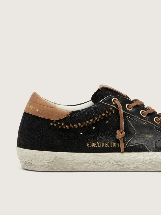 Super-Star LTD pour femme en cuir pailleté noir avec étoile en cuir noir