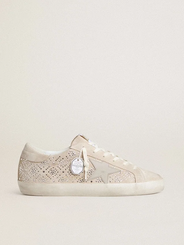 Super-Star LTD pour femme en daim avec cristaux Swarovski et étoile en cuir gris glacier