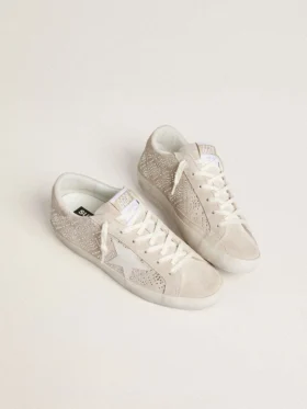Super-Star LTD pour femme en daim avec cristaux Swarovski et étoile en cuir gris glacier