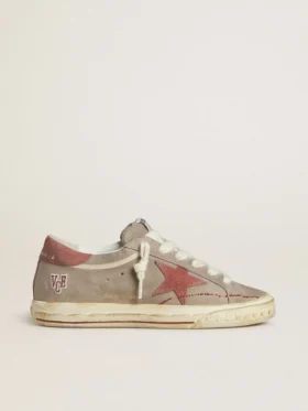 Super-Star LTD pour femme en daim gris avec étoile et languette de talon en daim ciré rouge