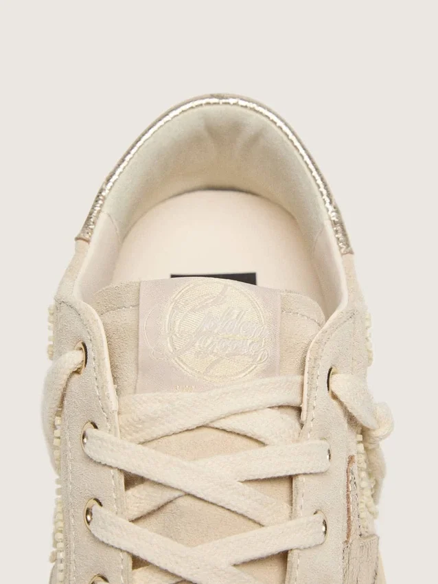 Super-Star LTD pour femme en daim nacré avec étoile dorée et broderie de perles