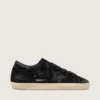 Super-Star LTD pour femme en daim noir avec étoile pailletée noire et languette de talon en cuir noir