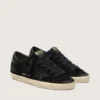 Super-Star LTD pour femme en daim noir avec étoile pailletée noire et languette de talon en cuir noir