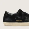 Super-Star LTD pour femme en daim noir avec étoile pailletée noire et languette de talon en cuir noir