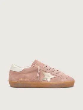 Super-Star LTD pour femme en daim rose avec étoile en cuir métallisé platine