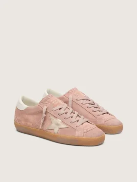 Super-Star LTD pour femme en daim rose avec étoile en cuir métallisé platine