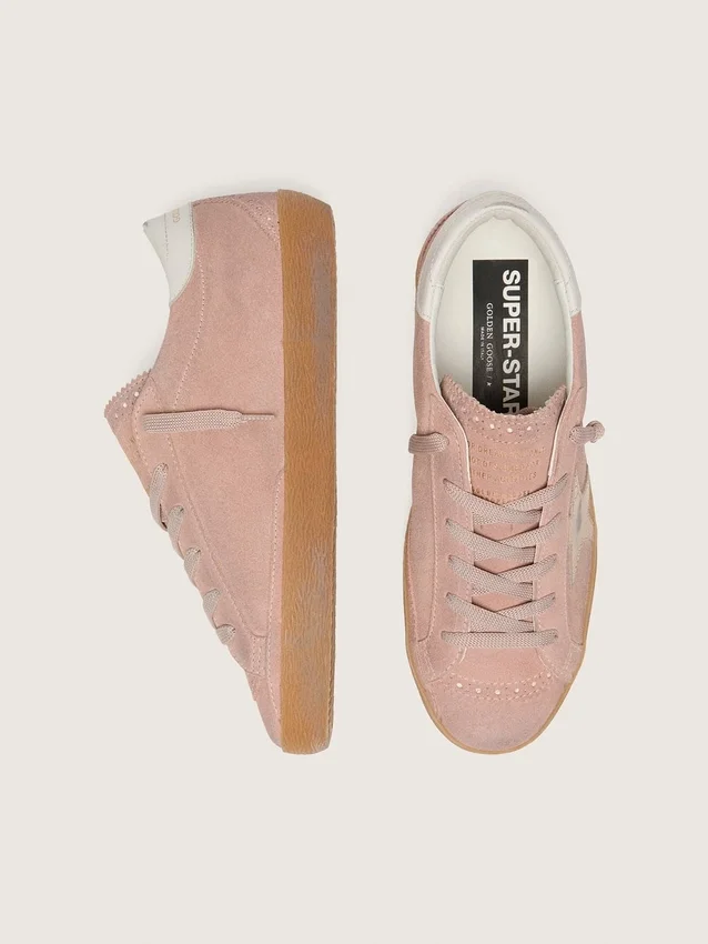 Super-Star LTD pour femme en daim rose avec étoile en cuir métallisé platine