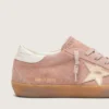 Super-Star LTD pour femme en daim rose avec étoile en cuir métallisé platine