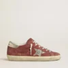 Super-Star LTD pour femme en daim rouge avec étoile pailletée argentée et languette de talon en cuir laminé