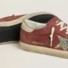 Super-Star LTD pour femme en daim rouge avec étoile pailletée argentée et languette de talon en cuir laminé
