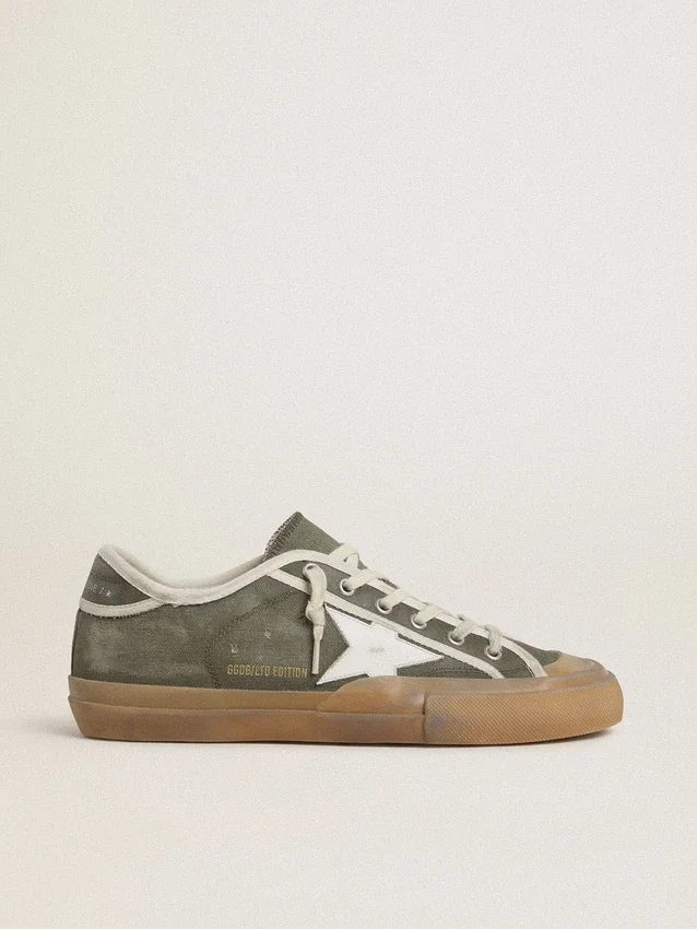 Super-Star LTD pour femme en toile verte avec étoile en cuir blanc