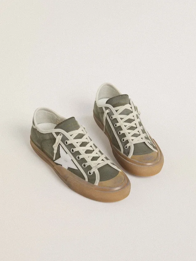 Super-Star LTD pour femme en toile verte avec étoile en cuir blanc