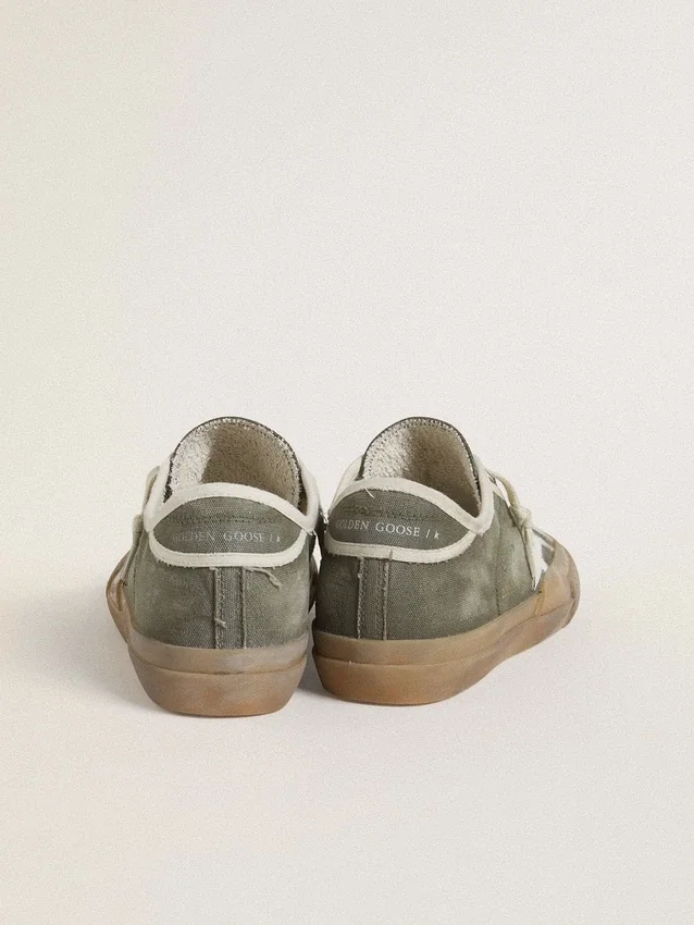 Super-Star LTD pour femme en toile verte avec étoile en cuir blanc