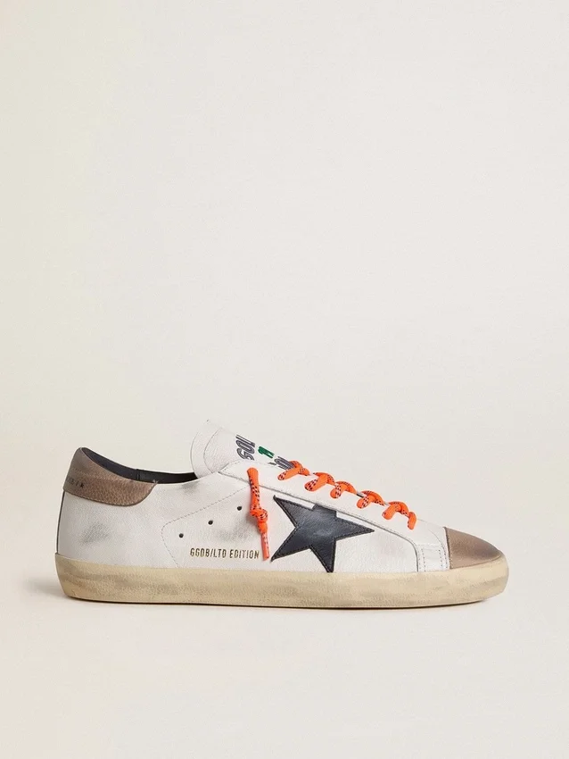 Super-Star LTD pour homme en cuir avec étoile en cuir noir et languette de talon en cuir beige
