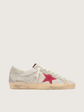 Super-Star LTD pour homme en cuir de poney blanc avec étoile en daim rouge