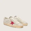 Super-Star LTD pour homme en cuir de poney blanc avec étoile en daim rouge