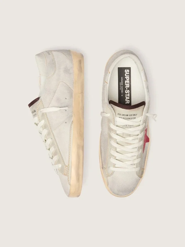 Super-Star LTD pour homme en cuir de poney blanc avec étoile en daim rouge