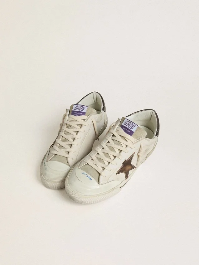 Super-Star LTD pour homme en daim avec étoile en cuir marron et languette de talon en cuir métallisé
