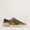 Super-Star LTD pour homme en daim ciré avec étoile imprimé python et languette de talon en cuir nappa