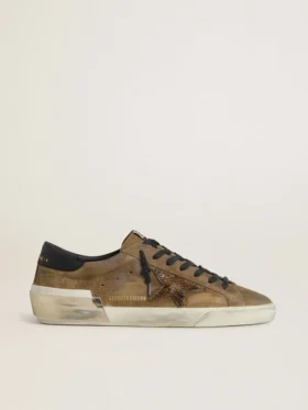 Super-Star LTD pour homme en daim ciré avec étoile imprimé python et languette de talon en cuir nappa