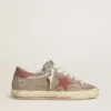 Super-Star LTD pour homme en daim gris avec étoile et languette au talon en daim ciré rouge