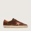 Super-Star LTD pour homme en daim marron avec étoile en cuir rouge brique et broderie aux perles vertes