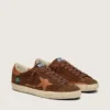 Super-Star LTD pour homme en daim marron avec étoile en cuir rouge brique et broderie aux perles vertes
