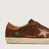 Super-Star LTD pour homme en daim marron avec étoile en cuir rouge brique et broderie aux perles vertes