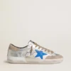 Super-Star LTD pour homme en daim métallisé argenté avec étoile en cuir et languette de talon en daim