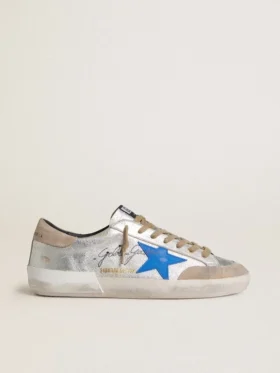 Super-Star LTD pour homme en daim métallisé argenté avec étoile en cuir et languette de talon en daim