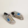 Super-Star LTD pour homme en daim métallisé argenté avec étoile en cuir et languette de talon en daim