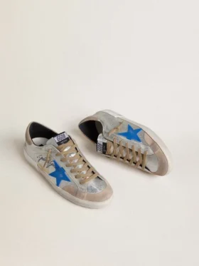 Super-Star LTD pour homme en daim métallisé argenté avec étoile en cuir et languette de talon en daim