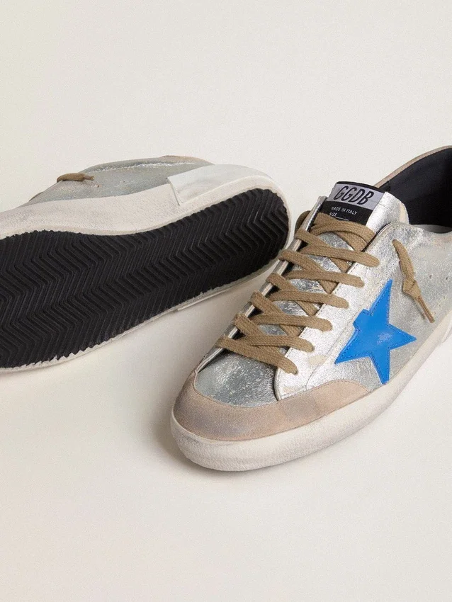 Super-Star LTD pour homme en daim métallisé argenté avec étoile en cuir et languette de talon en daim